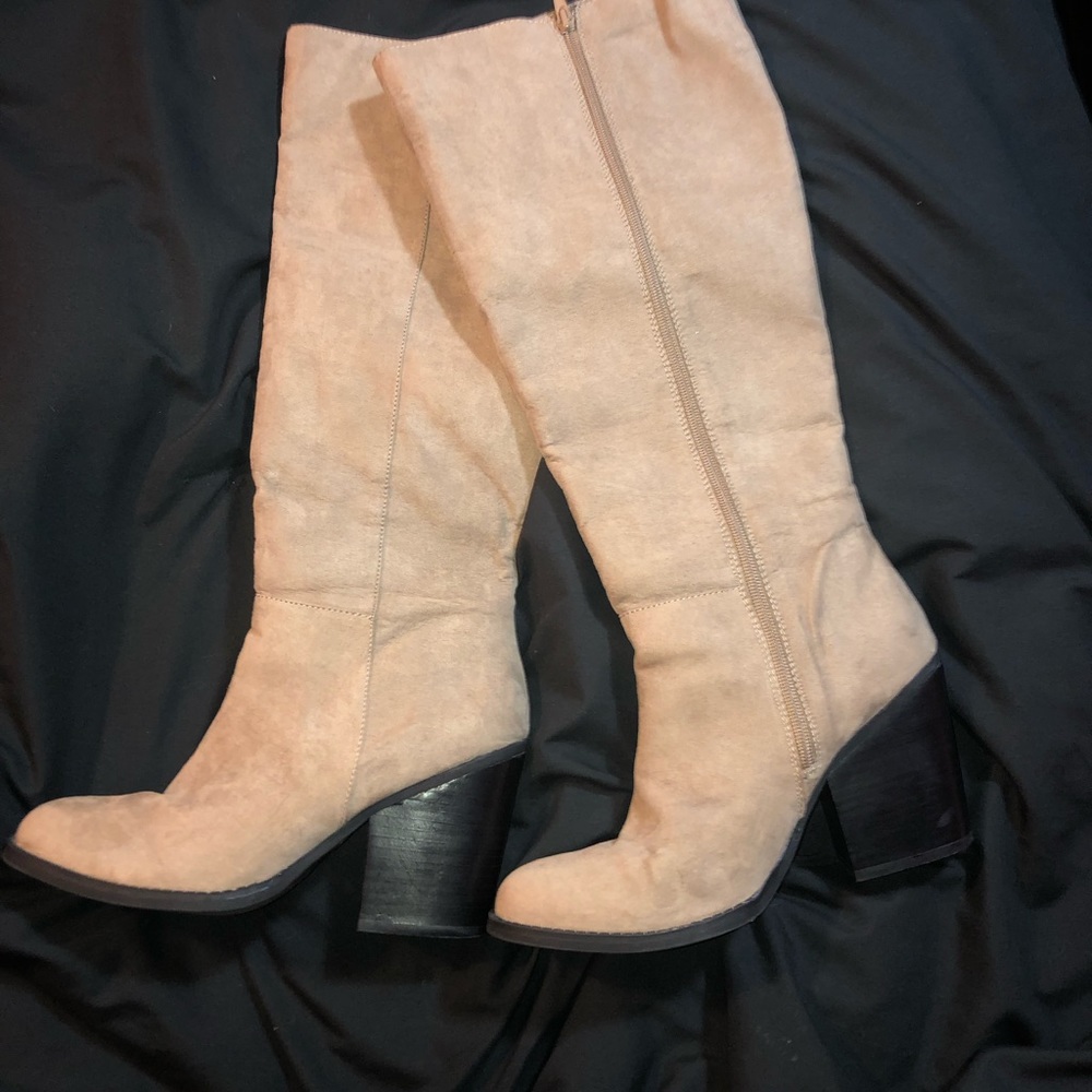 Tan Tall Shaft Heeled Boots
